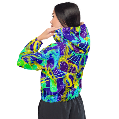 Women's Cropped Windbreaker - Neon Jungle Rhapsody