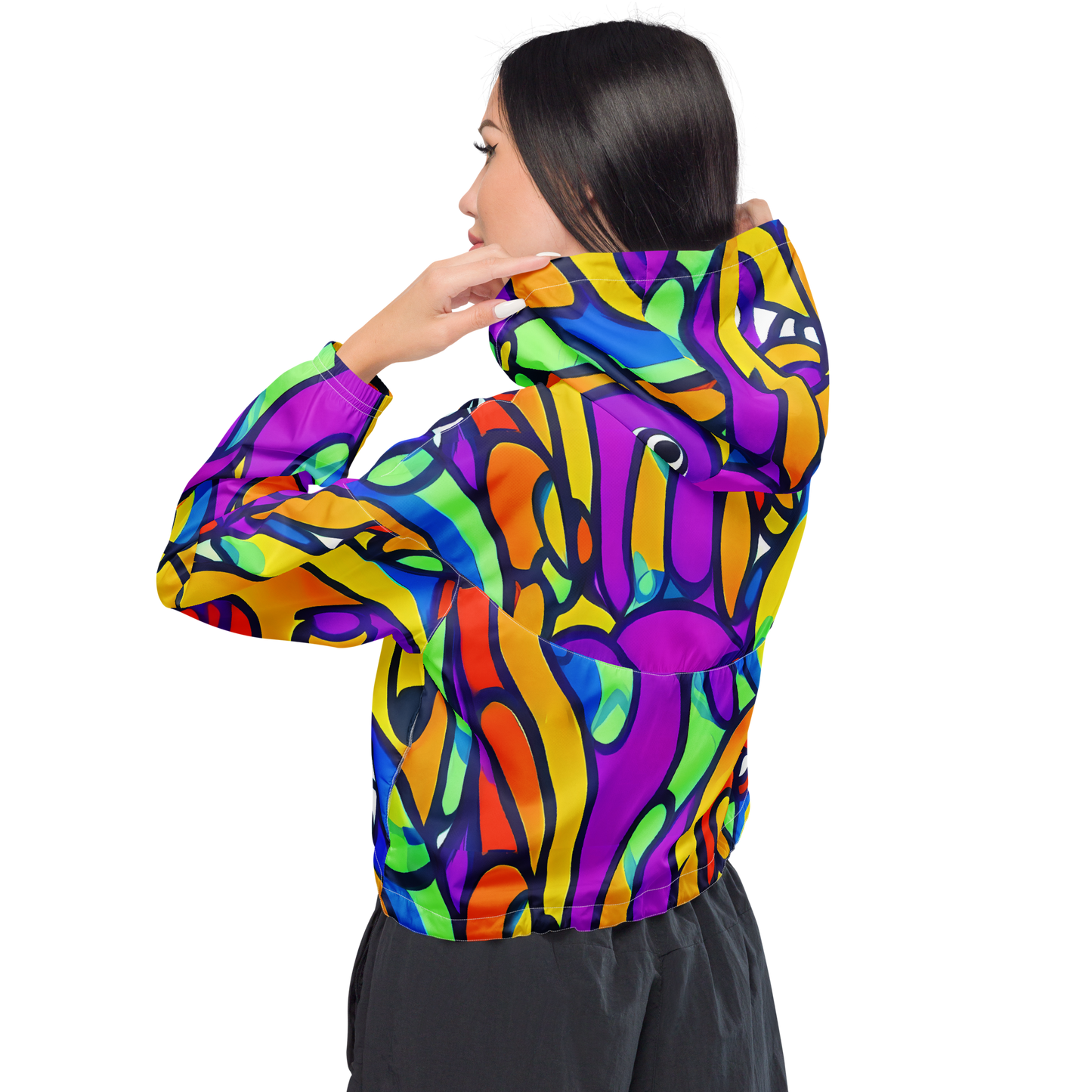 Women's Cropped Windbreaker - Kaleido Fish