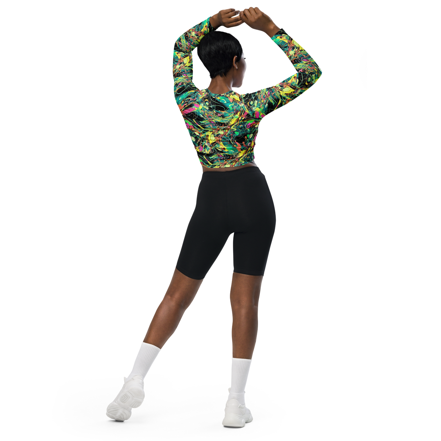 Long Sleeve Crop Top - Cyborg Whirl