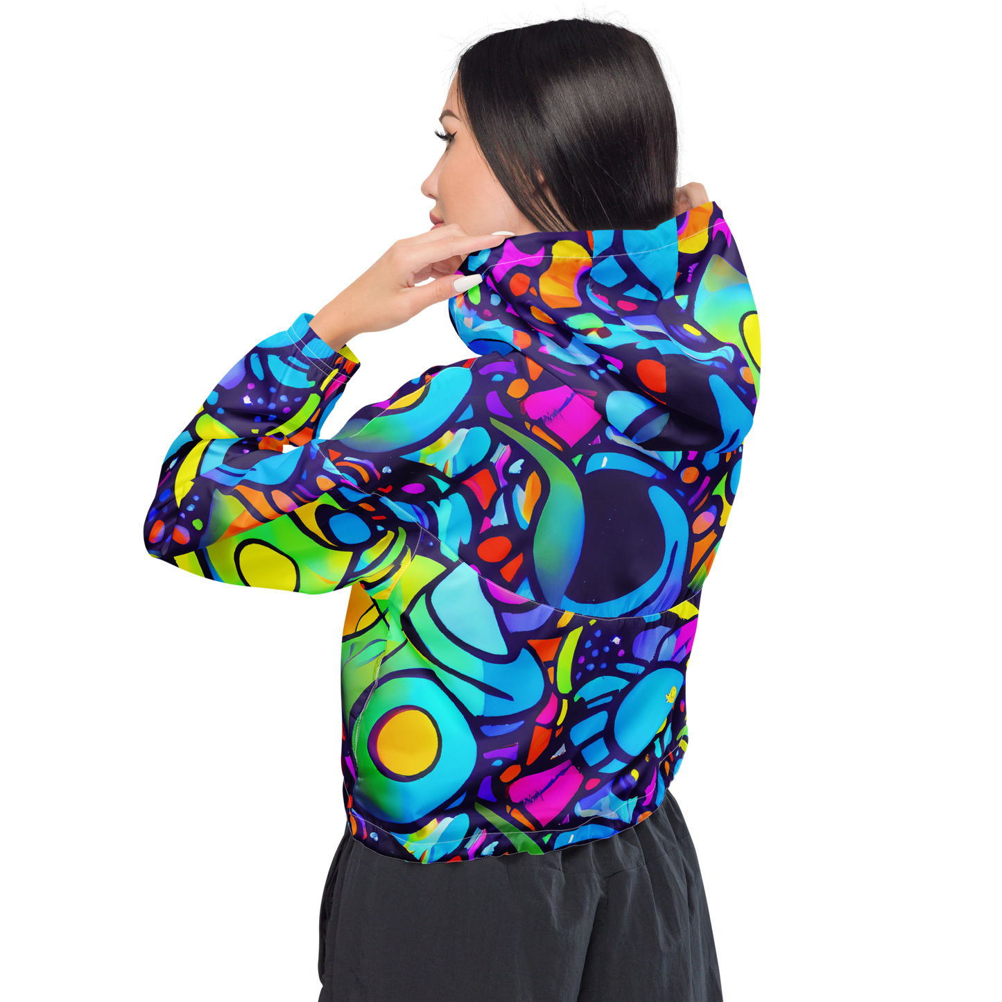 Women's Cropped Windbreaker - Neon Graffscape