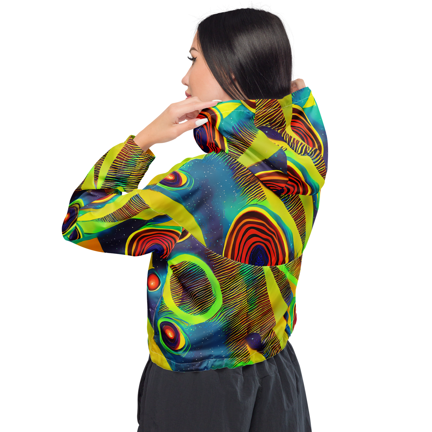 Women's Cropped Windbreaker - Galactic Pulse