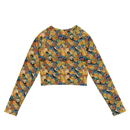 Long Sleeve Crop Top - Whimsical Feline Dance