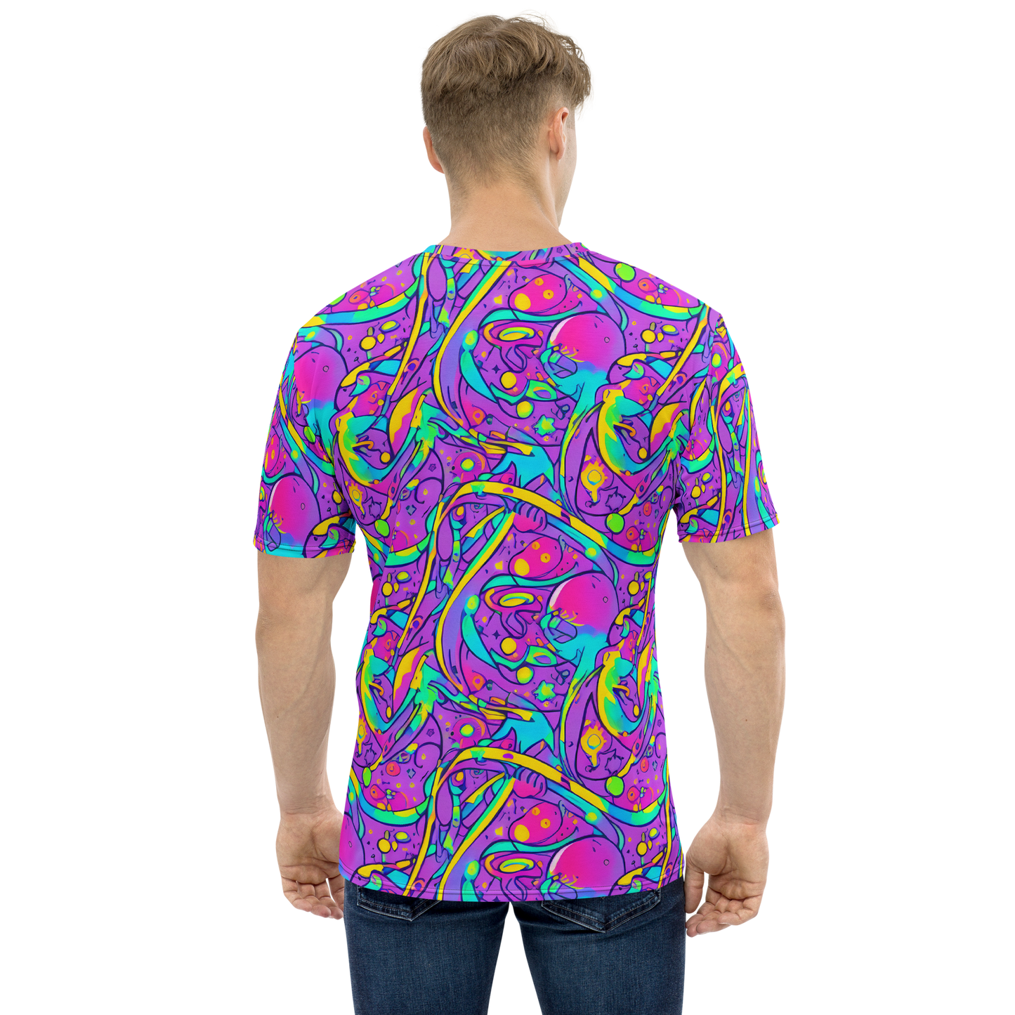 Men's Crew Neck T-Shirt - Neon Galaxy Whirl