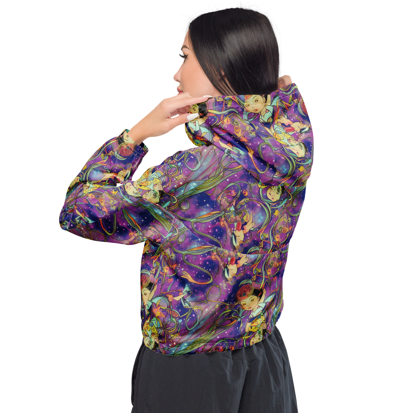 Women's Cropped Windbreaker - Spiral of Stardust