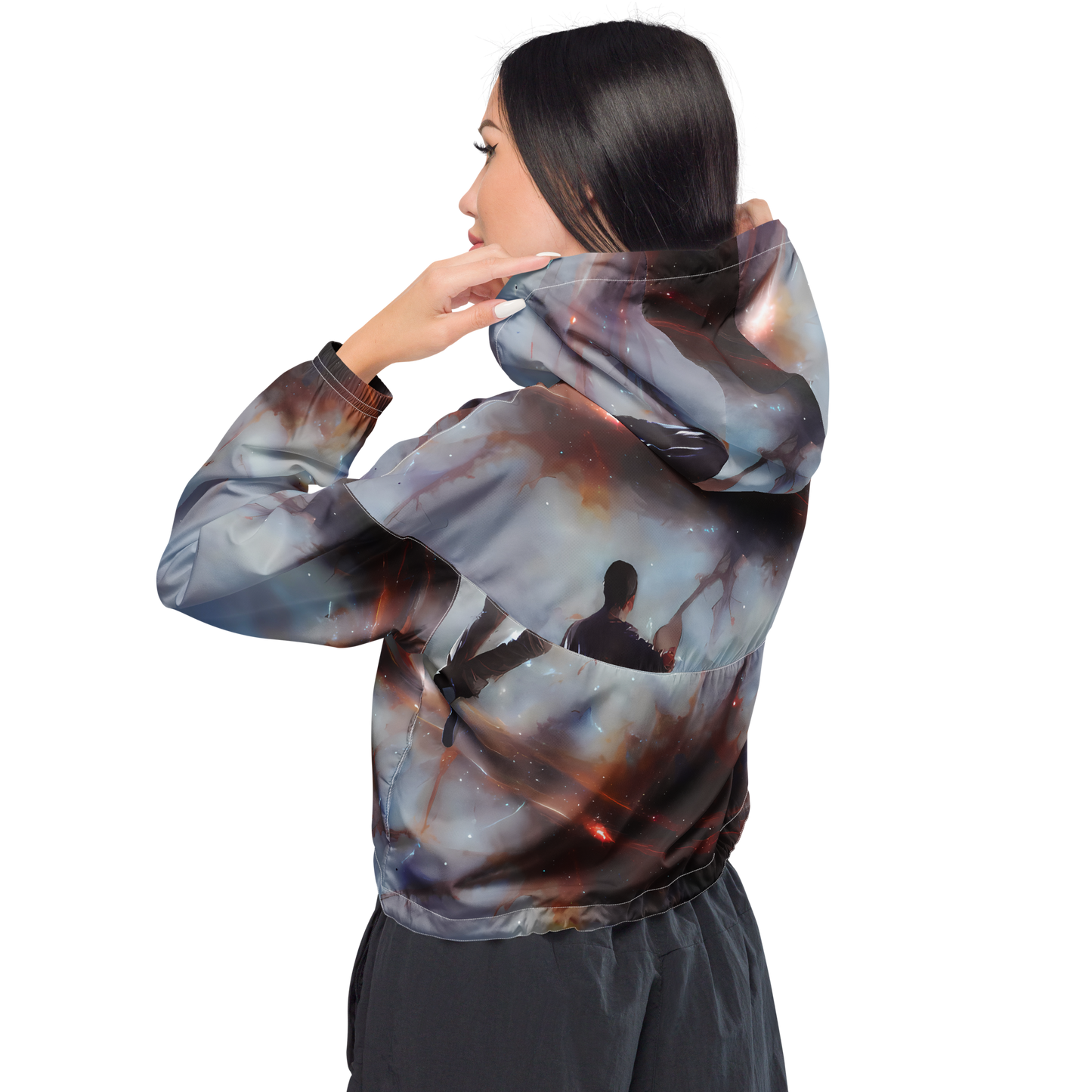 Women's Cropped Windbreaker - Impressionist Void