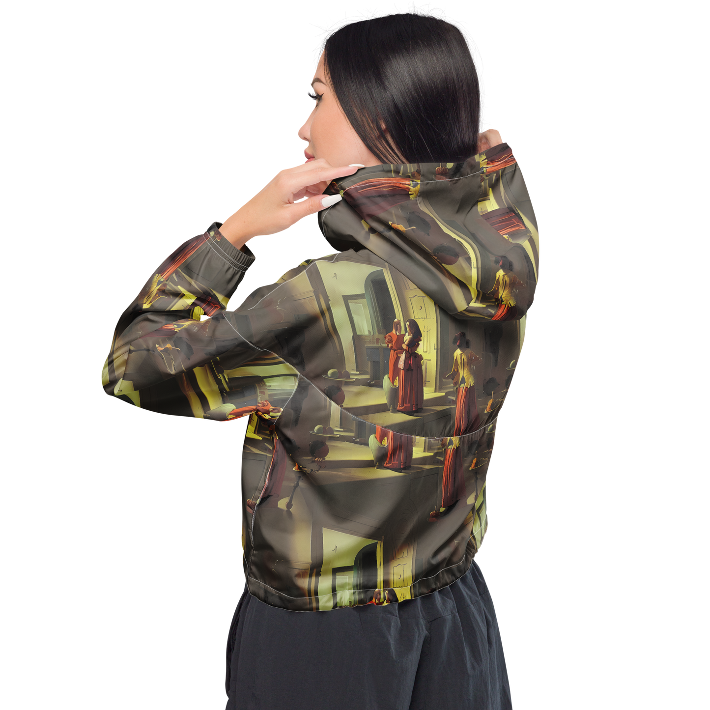 Women's Cropped Windbreaker - Surreal Shadows