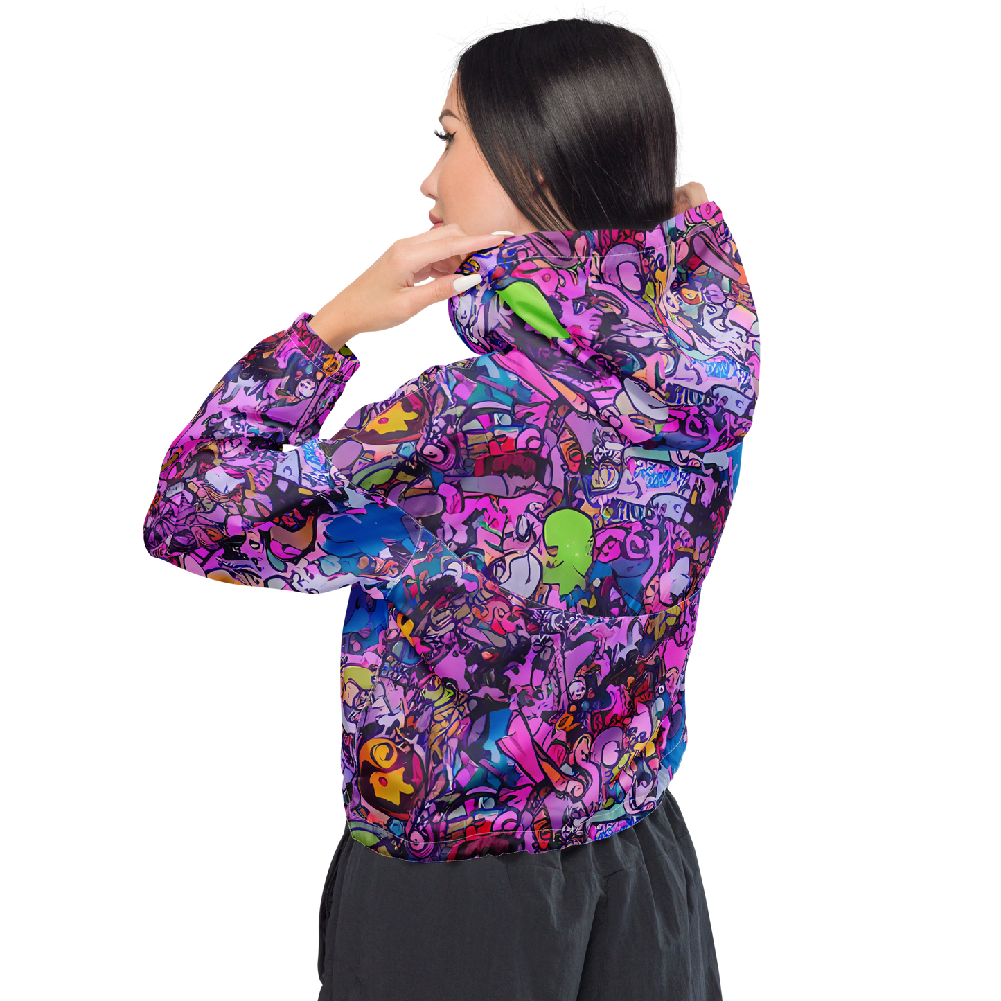 Women's Cropped Windbreaker - Chromatic Frenzy