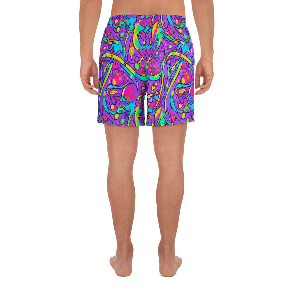 Athletic Long Shorts - Neon Galaxy Whirl