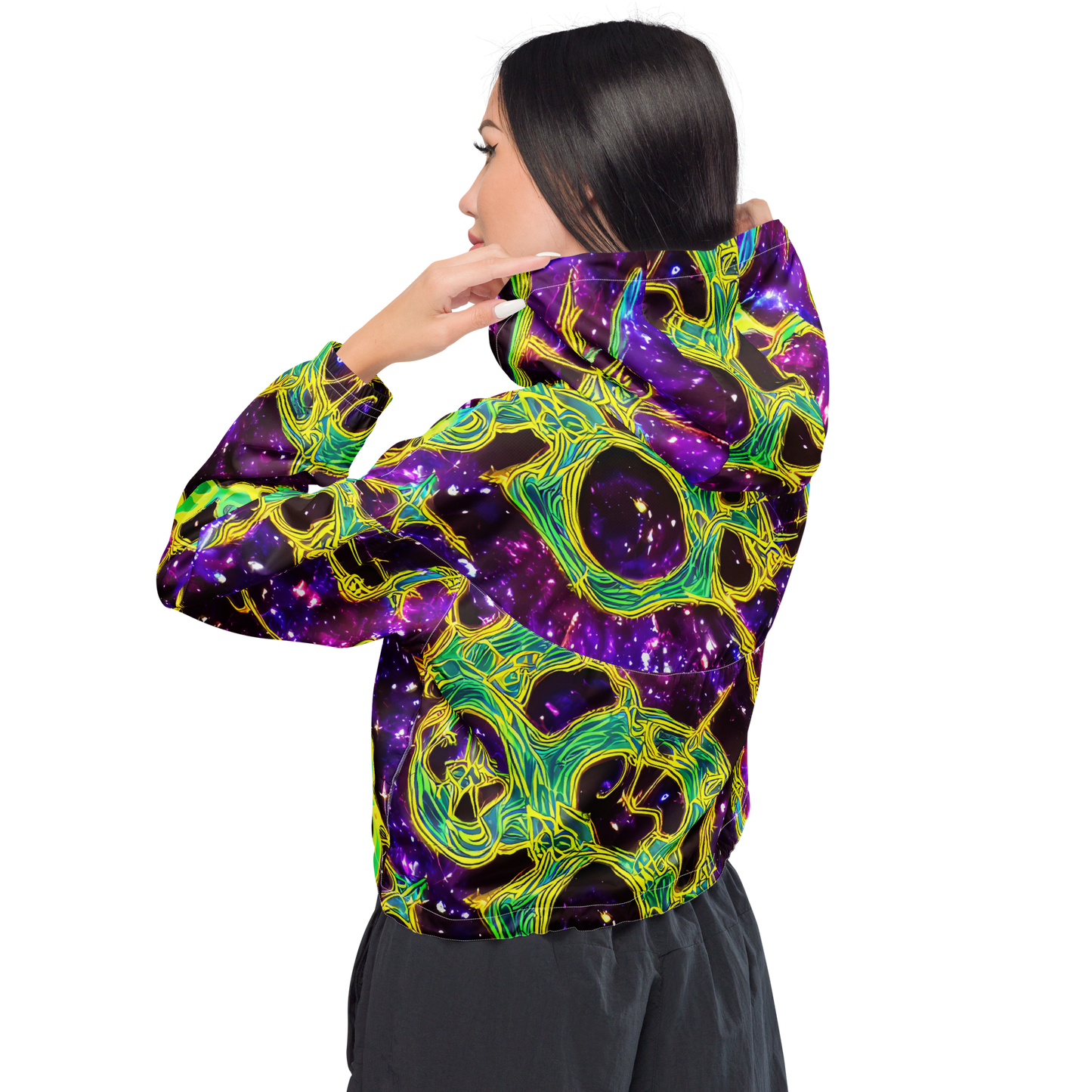 Women's Cropped Windbreaker - Galactic Web