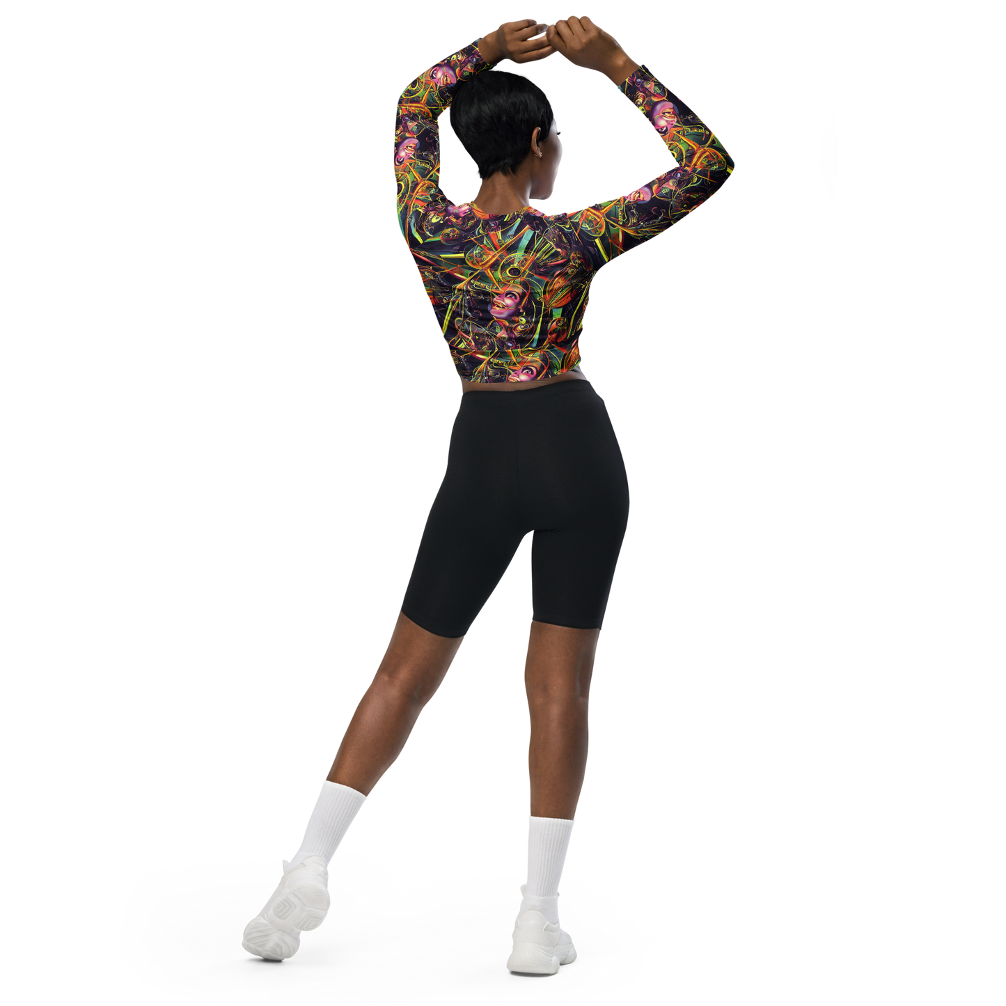 Long Sleeve Crop Top - Psychedelic Deep Space