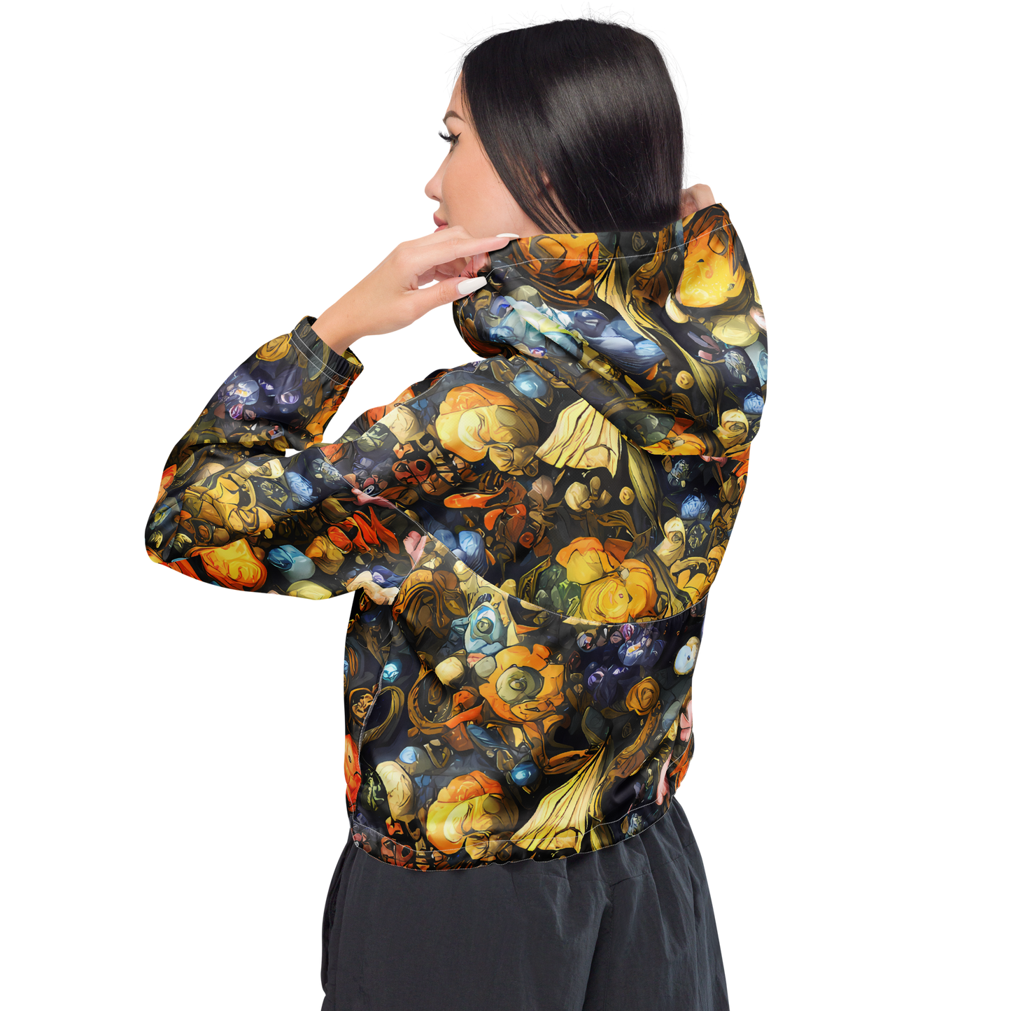 Women's Cropped Windbreaker - Baroque Blossom