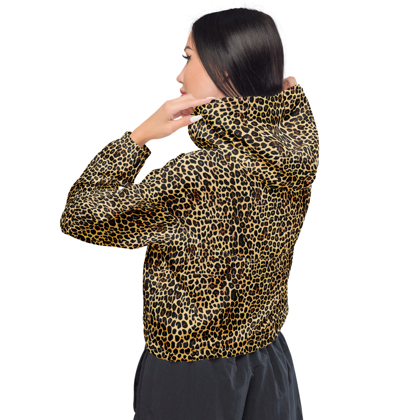 Women's Cropped Windbreaker - Cheetah Mosaic