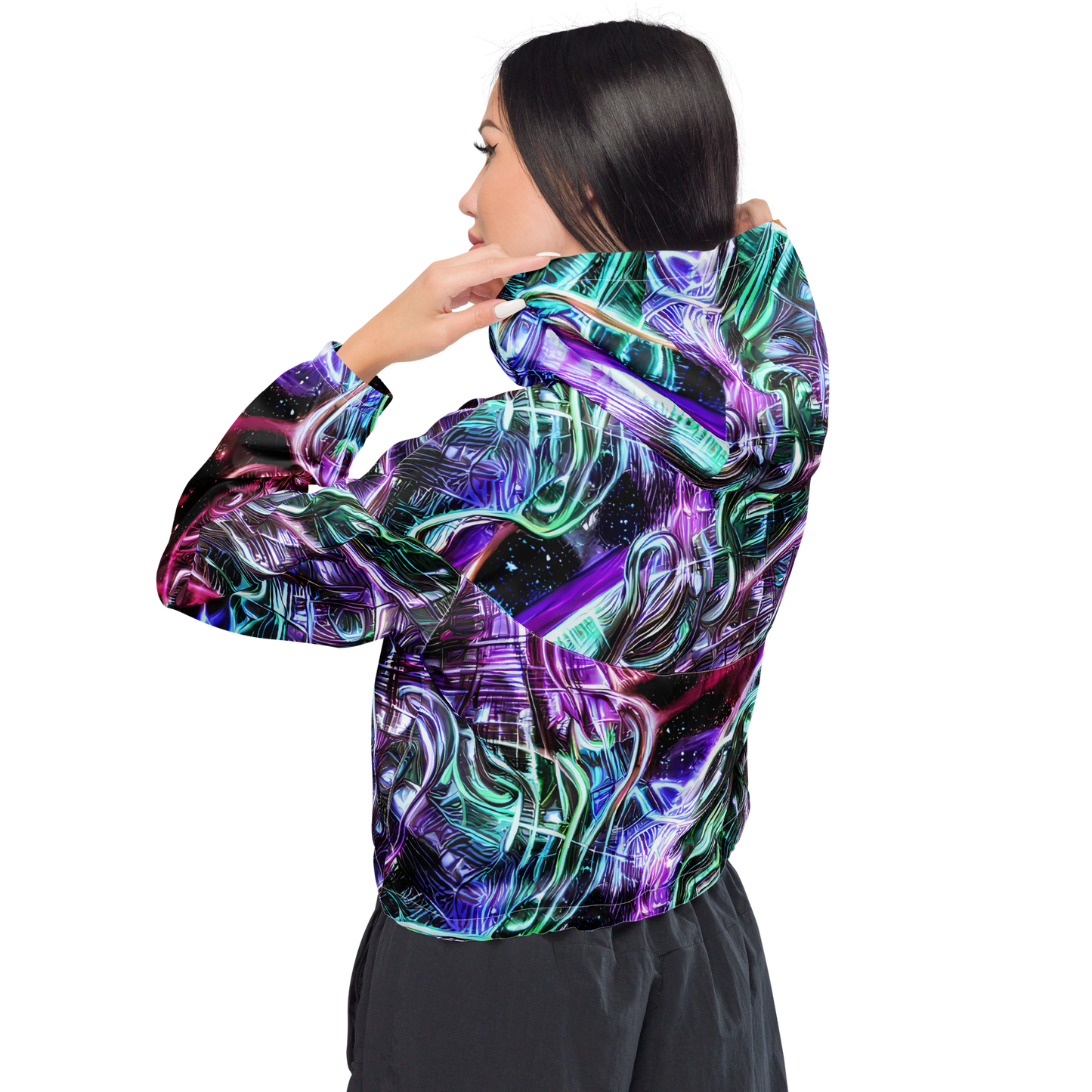 Women's Cropped Windbreaker - Nebula Fusions