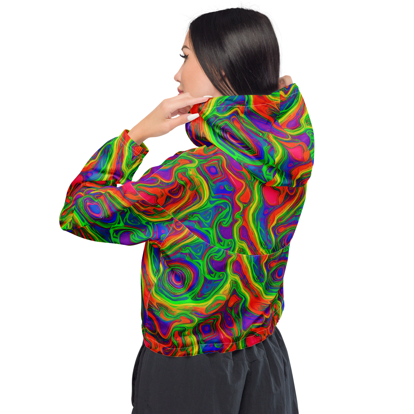 Women's Cropped Windbreaker - Psychedelic Waves