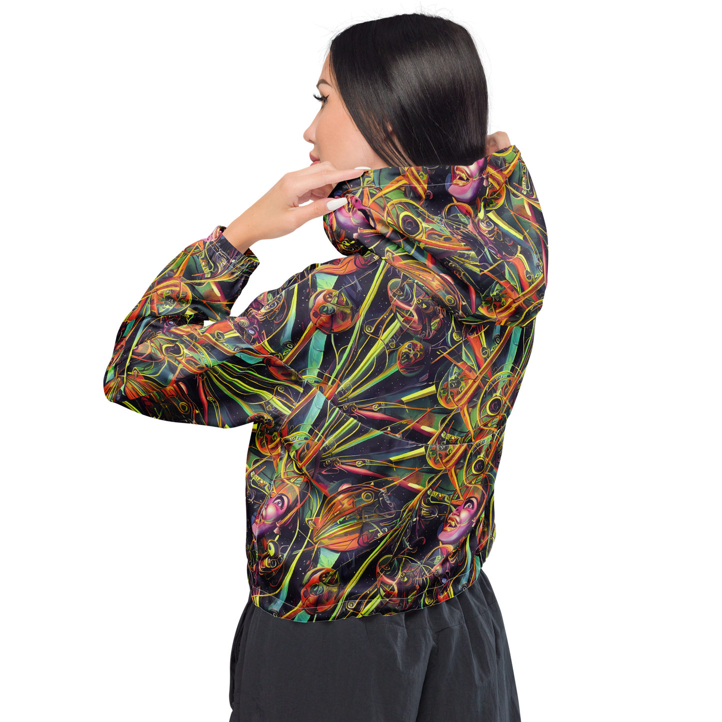 Women's Cropped Windbreaker - Psychedelic Deep Space