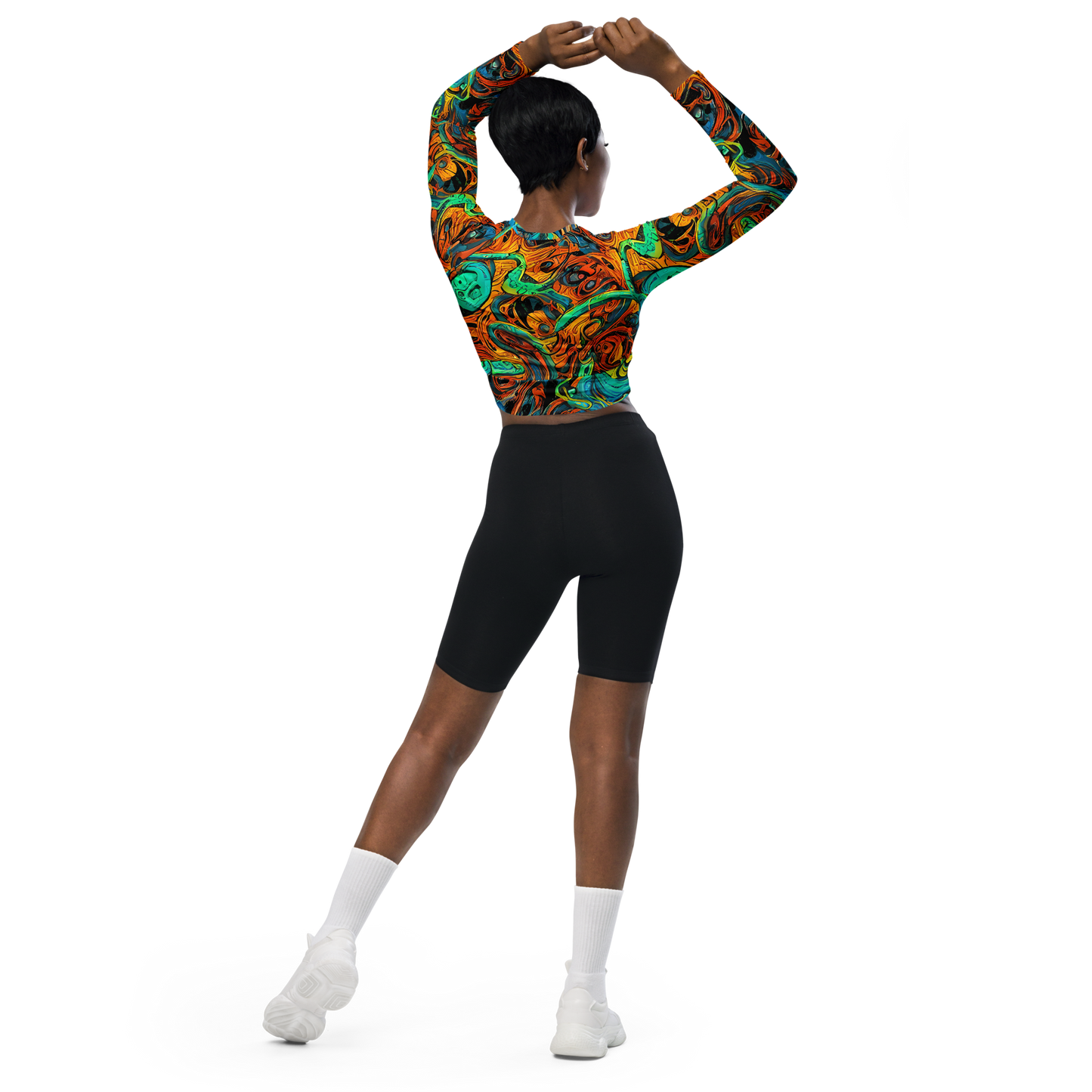 Long Sleeve Crop Top - Flaming Mirage