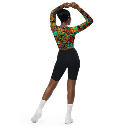 Long Sleeve Crop Top - Flaming Mirage