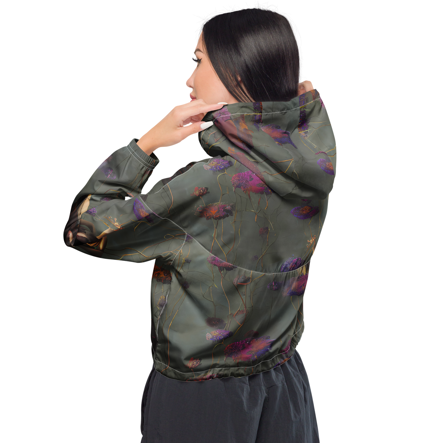 Women's Cropped Windbreaker - Ethereal Bloom