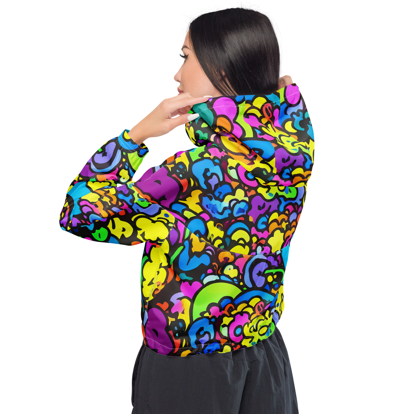 Women's Cropped Windbreaker - Kaleidoscope Garden