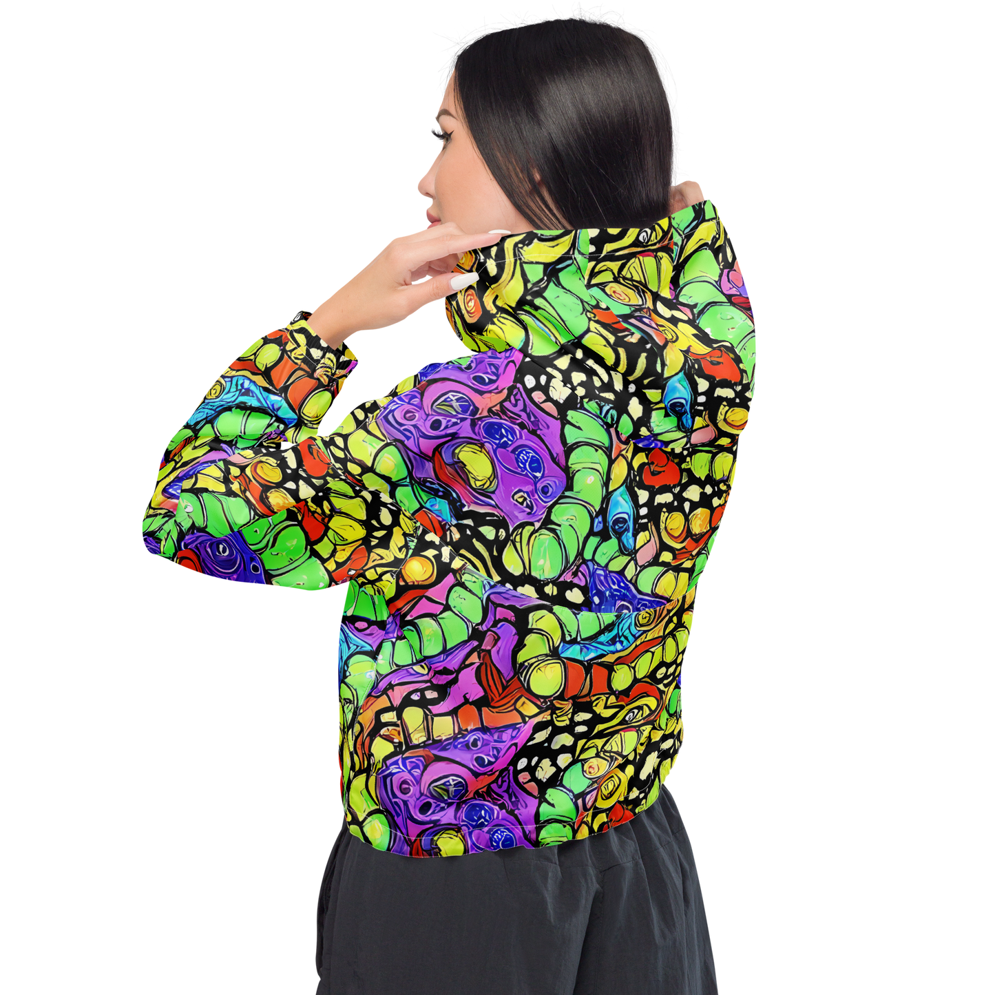 Women's Cropped Windbreaker - Frostwork Fantasy