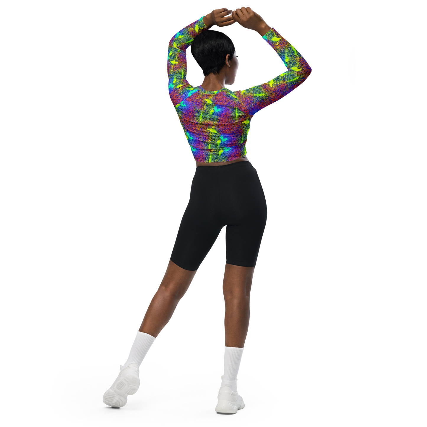 Long Sleeve Crop Top - Prismatic Web