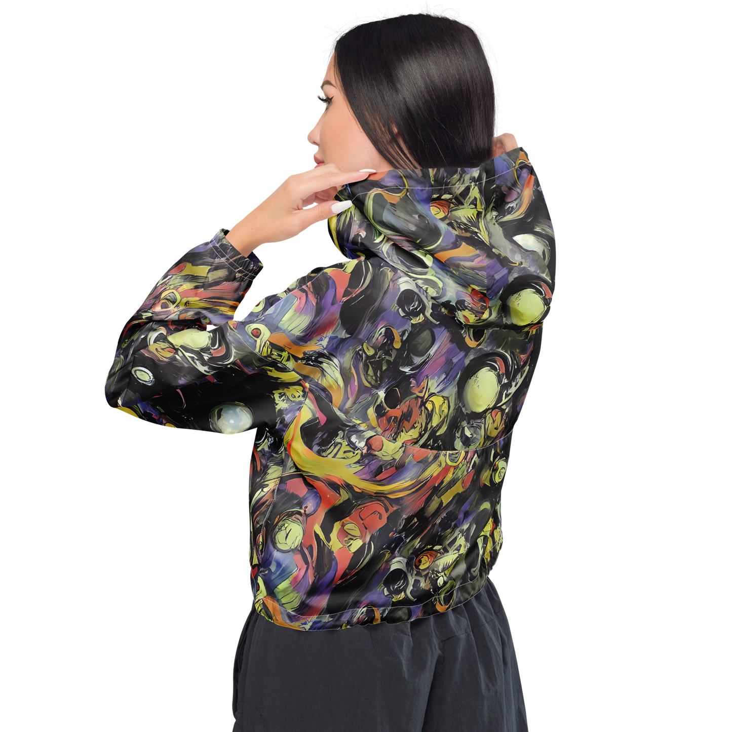 Women's Cropped Windbreaker - Fires of the Void