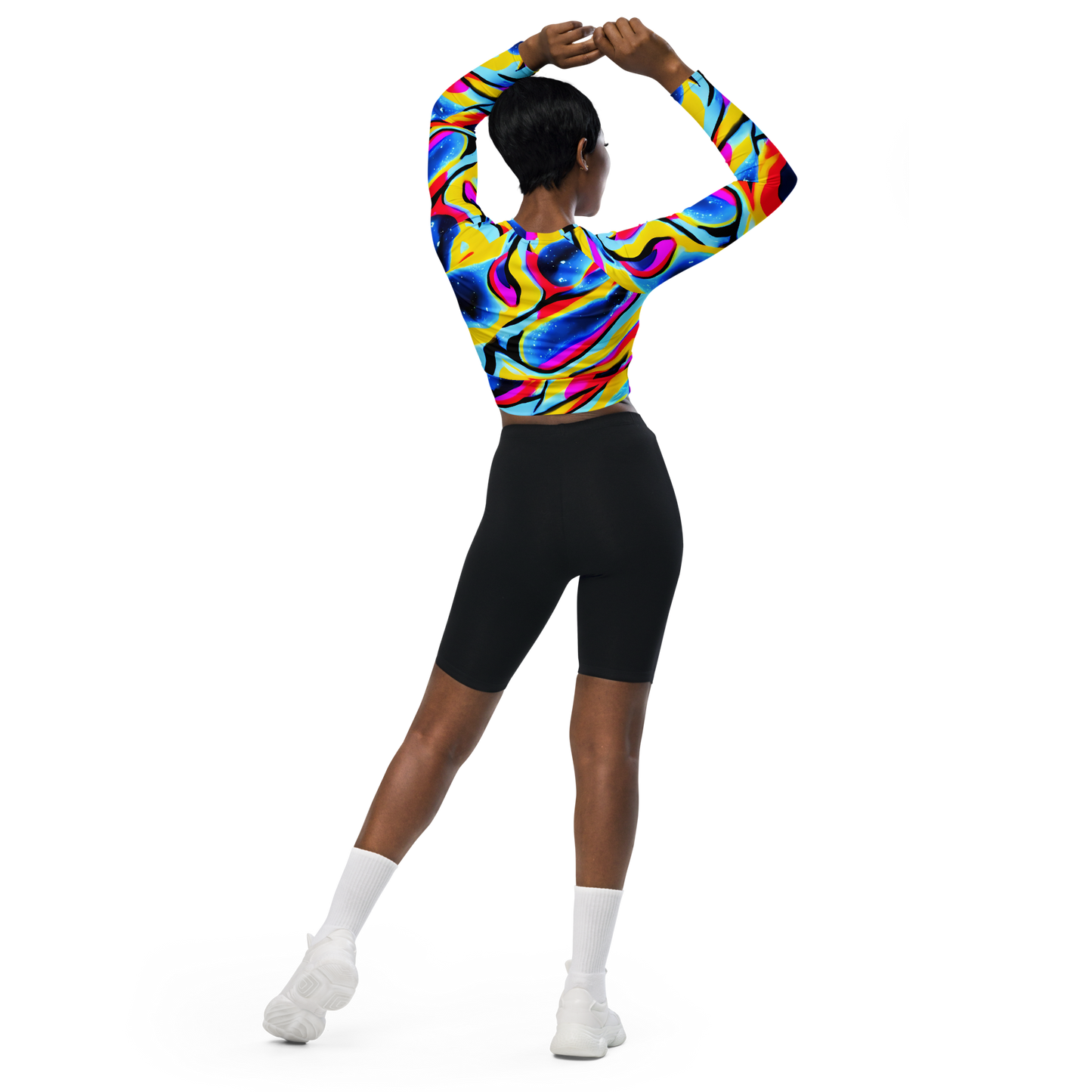 Long Sleeve Crop Top - Electric Dreamscape