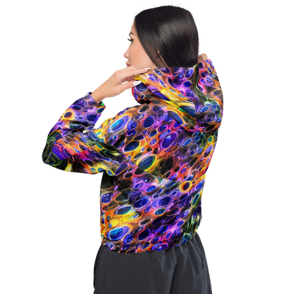 Women's Cropped Windbreaker - Neon Orbits