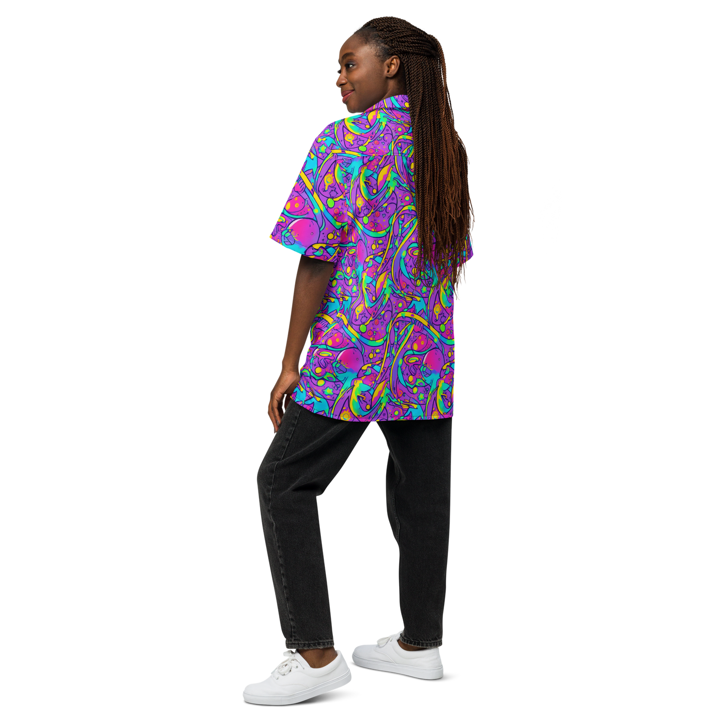 Button Shirt - Neon Galaxy Whirl