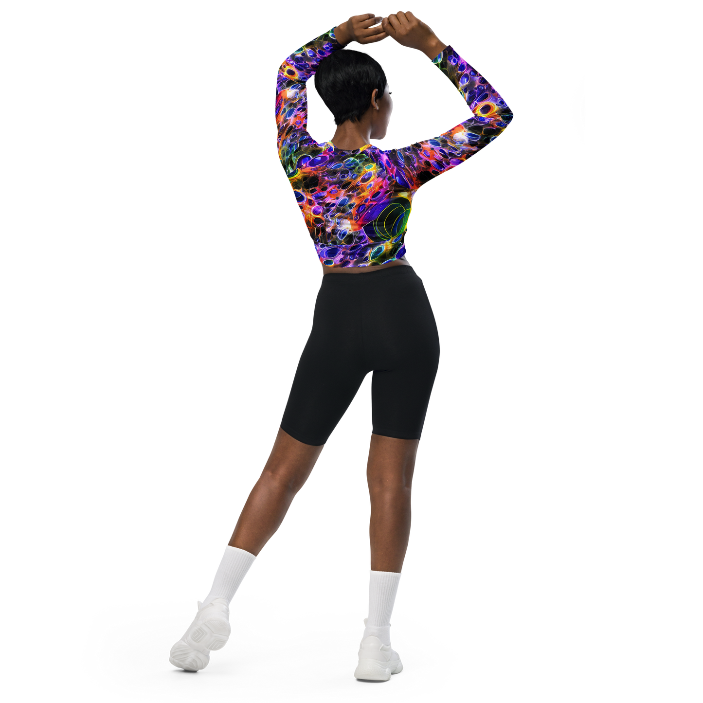 Long Sleeve Crop Top - Neon Orbits
