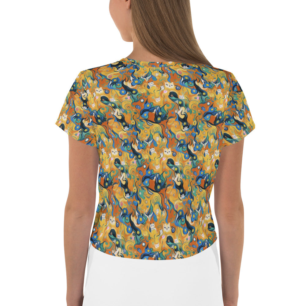 Women's Crop Tee - Whimsical Feline Dance