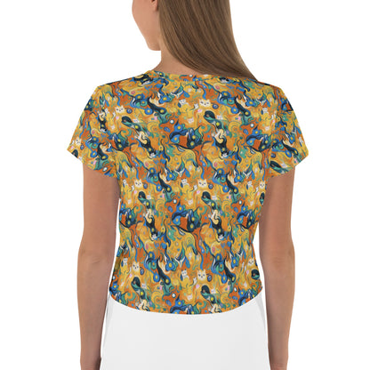Women's Crop Tee - Whimsical Feline Dance