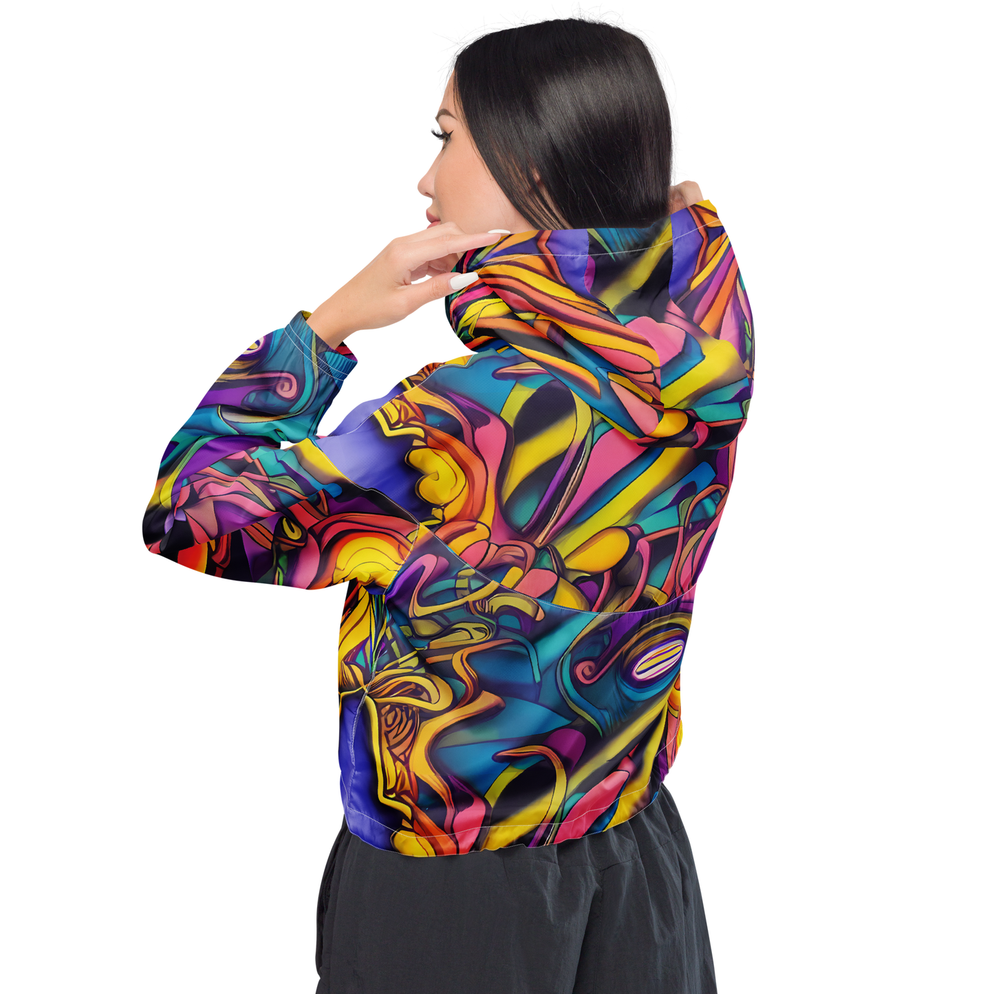 Women's Cropped Windbreaker - Pre-Raphaelite Wave