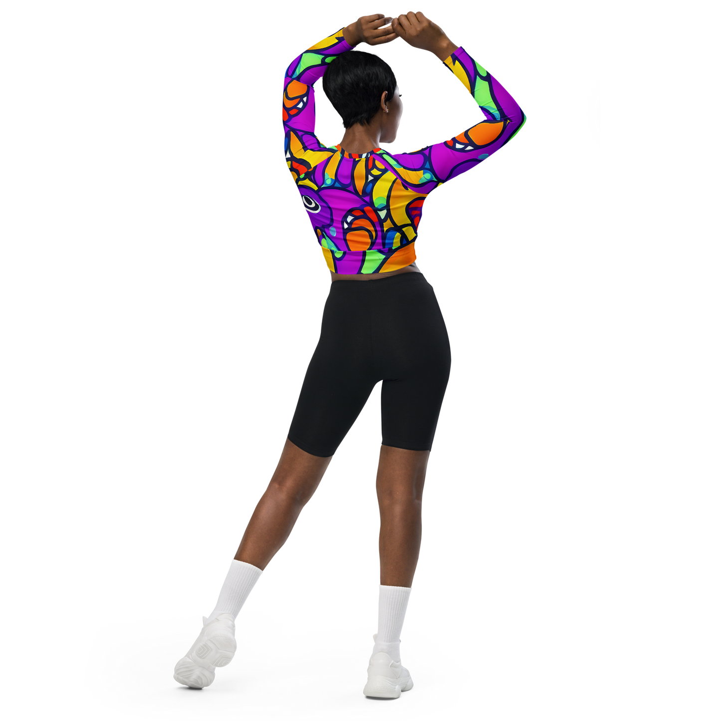 Long Sleeve Crop Top - Kaleido Fish