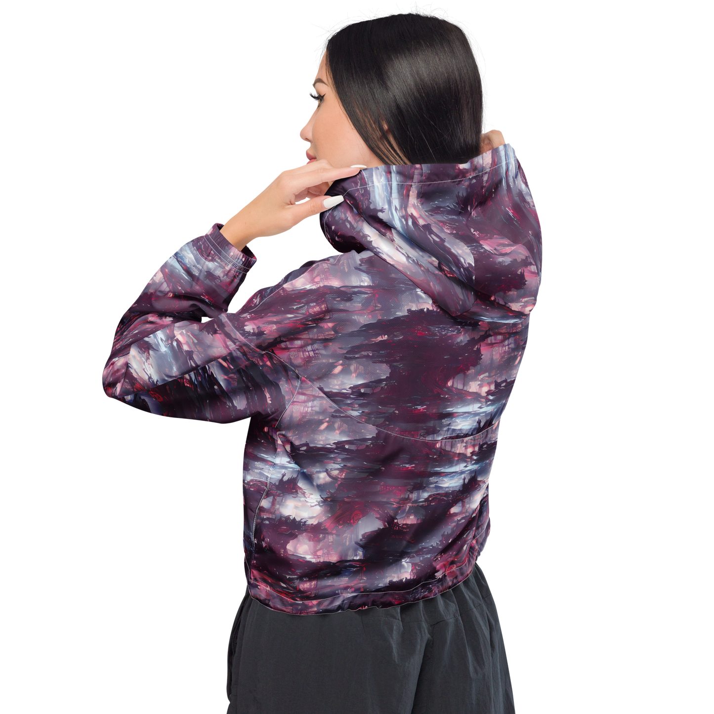 Women's Cropped Windbreaker - Twilight Fortresses