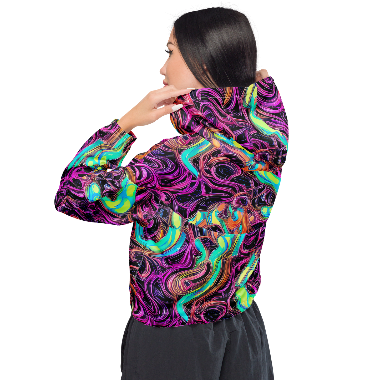 Women's Cropped Windbreaker - Neon Drizzle