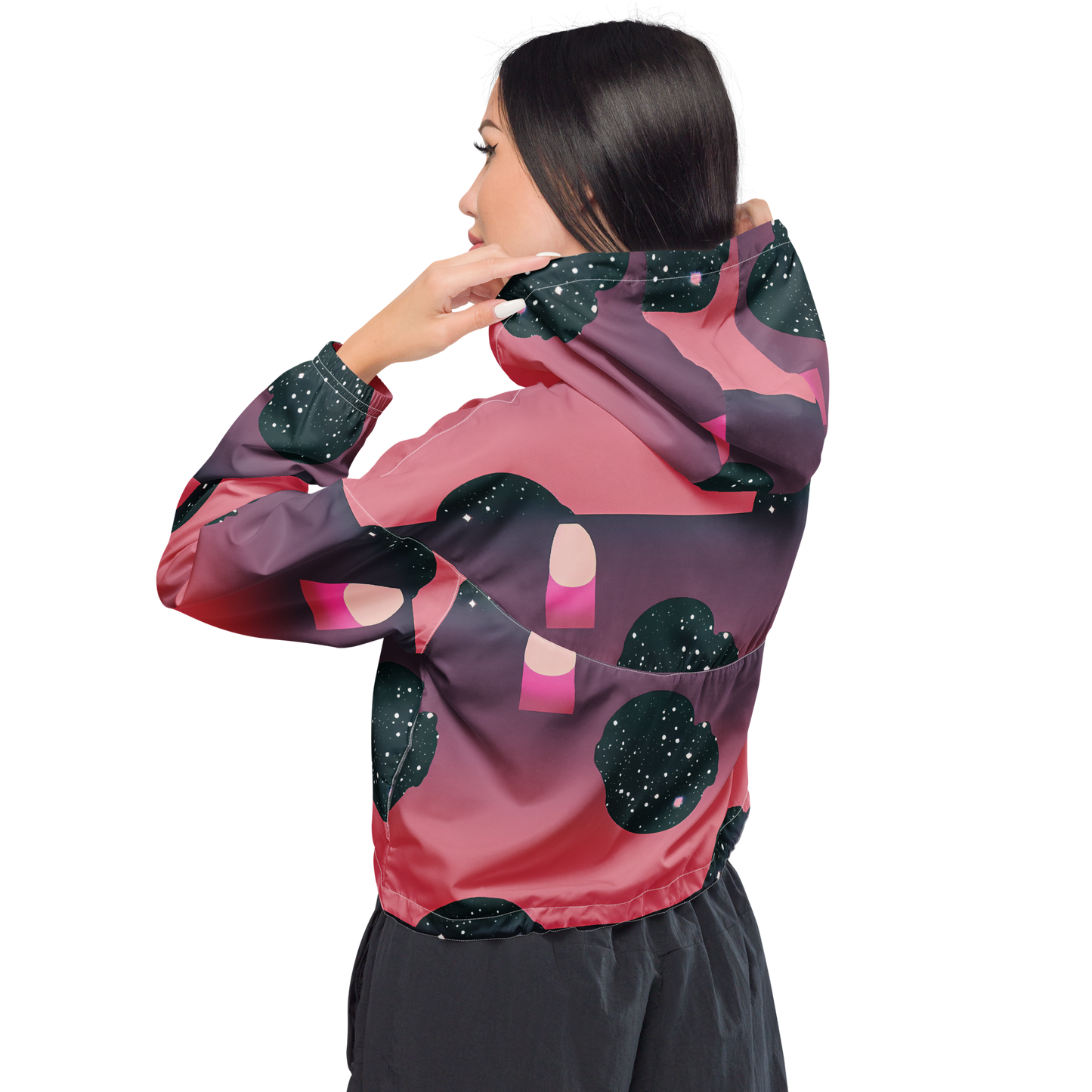 Women's Cropped Windbreaker - Dreamscape Horizon