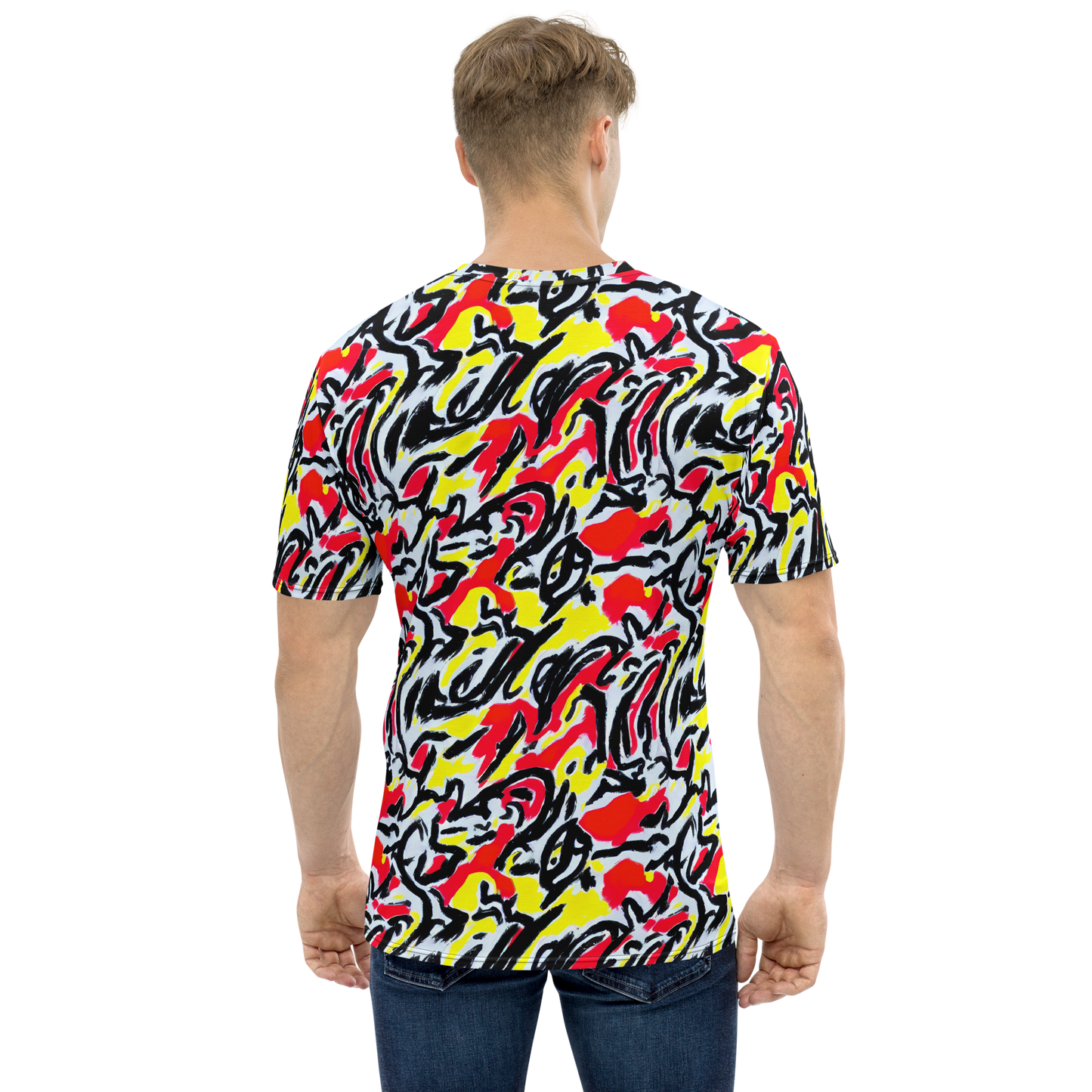 Men's Crew Neck T-Shirt - Cosmic Brushstrokes