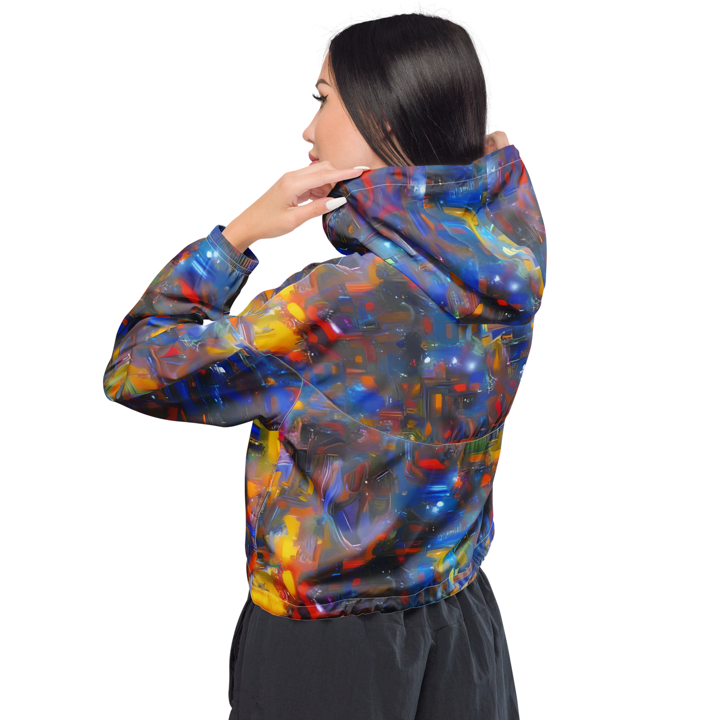 Women's Cropped Windbreaker - Abstract Conflux