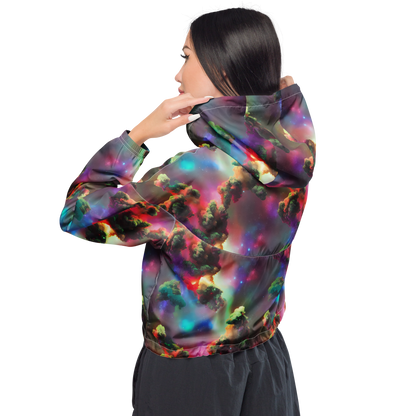Women's Cropped Windbreaker - Nebula Dreams