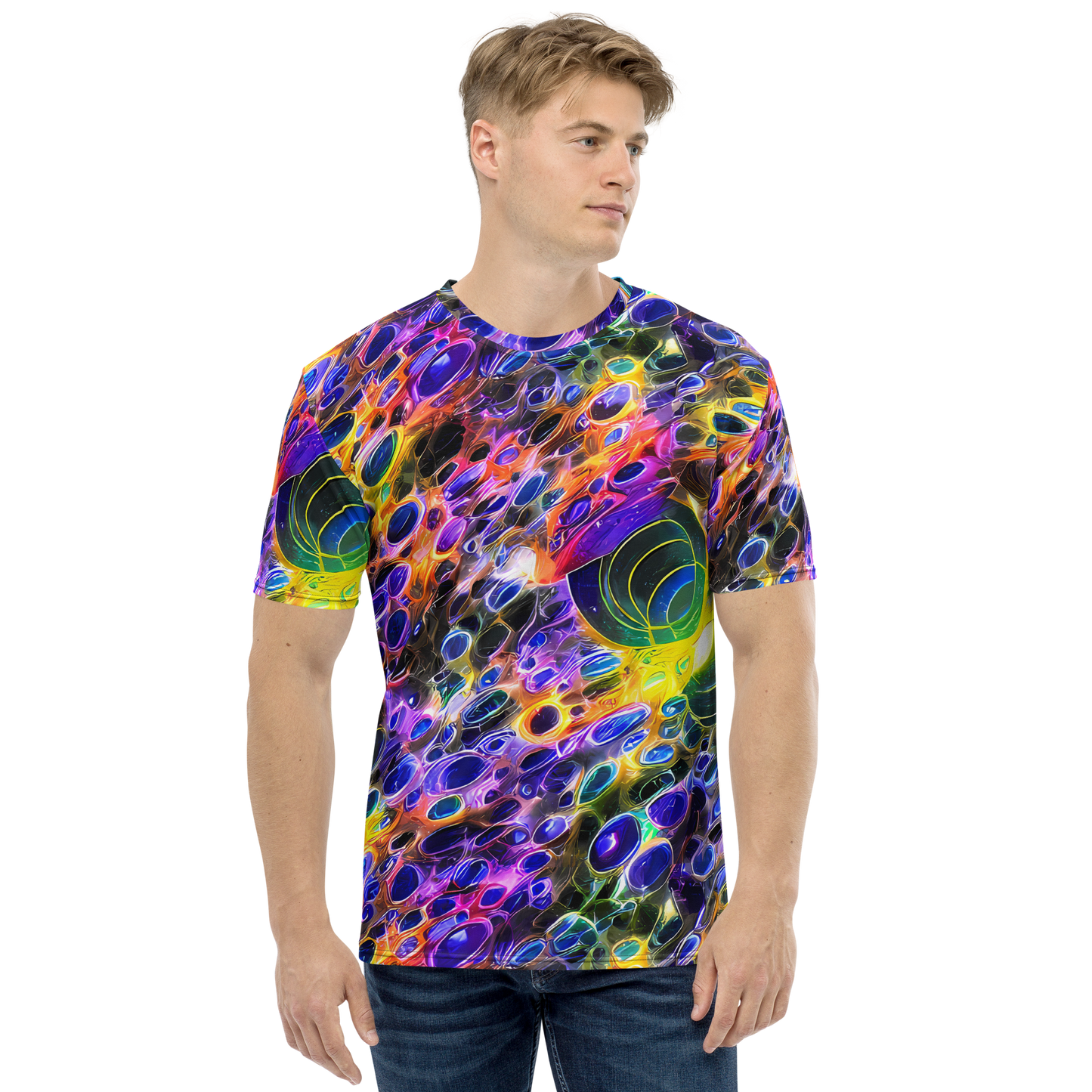 Men's Crew Neck T-Shirt - Neon Orbits