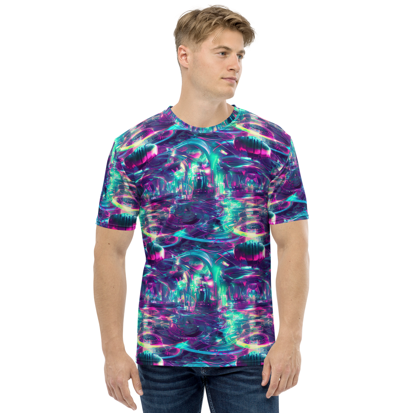 Men's Crew Neck T-Shirt - Synthwave Surge