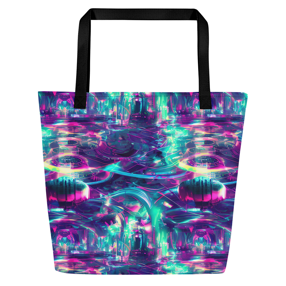 Large Tote Bag w/ Pocket - Synthwave Surge