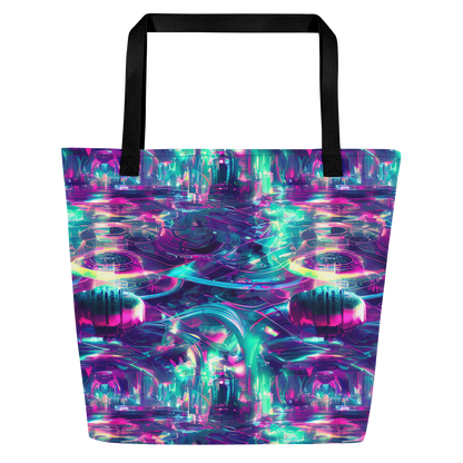 Large Tote Bag w/ Pocket - Synthwave Surge