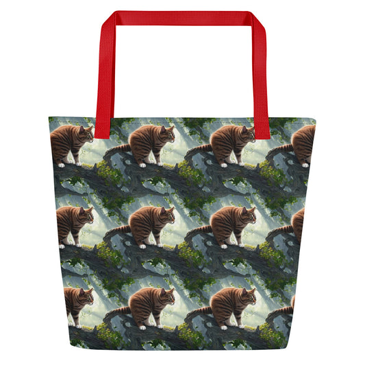 Large Tote Bag w/ Pocket - Whiskered Enigma
