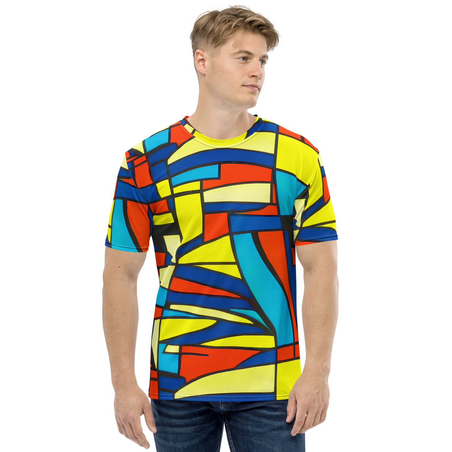 Men's Crew Neck T-Shirt - Neon Fractals