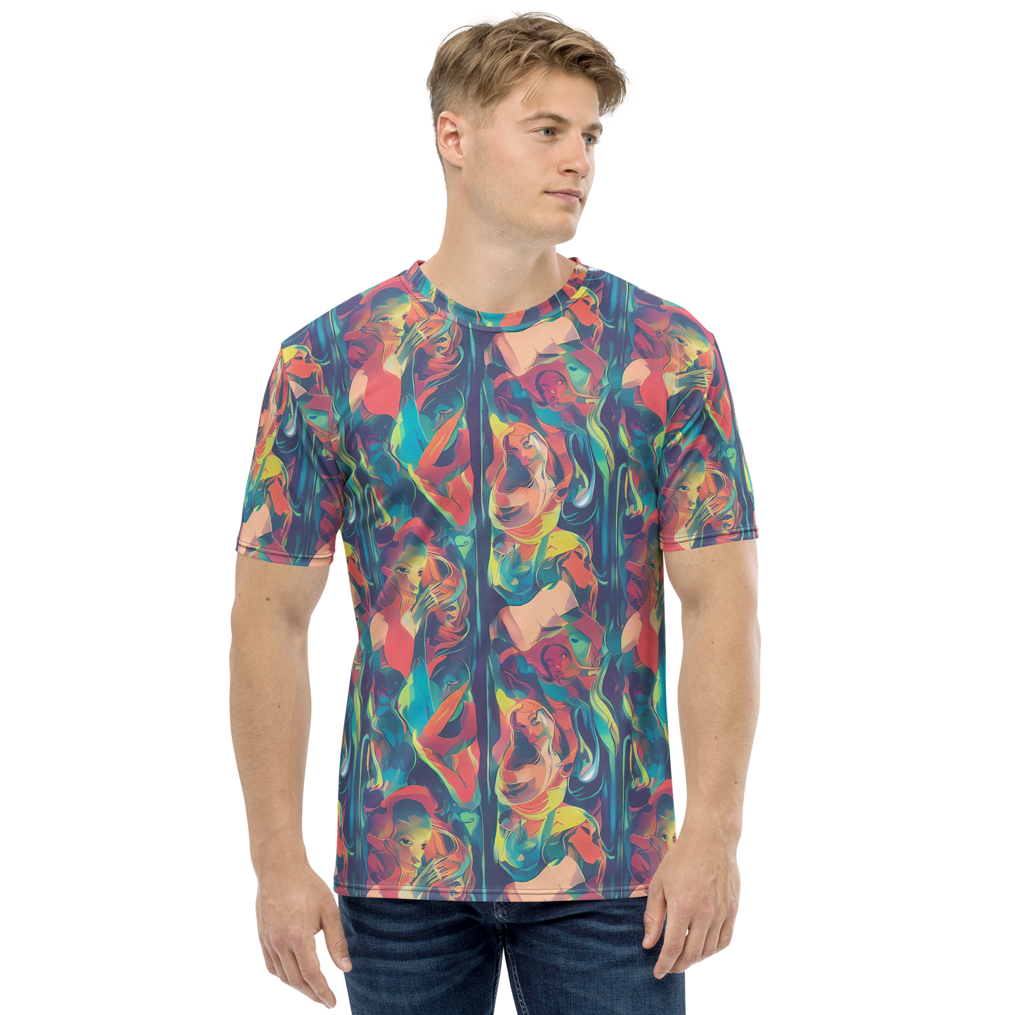 Men's Crew Neck T-Shirt - Neon Aurora