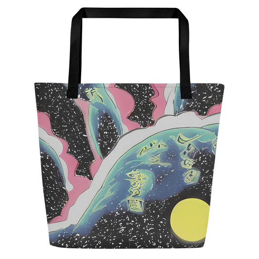 Large Tote Bag w/ Pocket - Lunar Waves