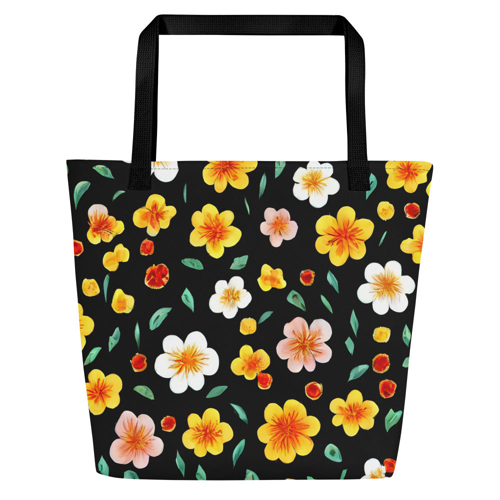 Large Tote Bag w/ Pocket - Sunlit Blossoms