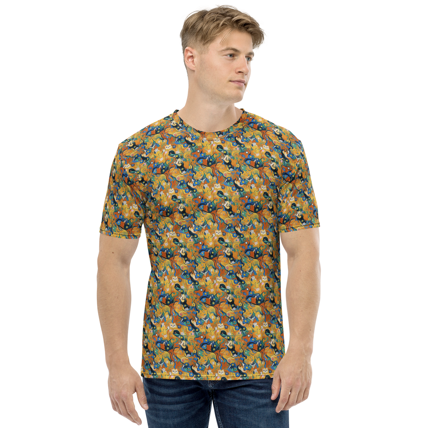 Men's Crew Neck T-Shirt - Whimsical Feline Dance